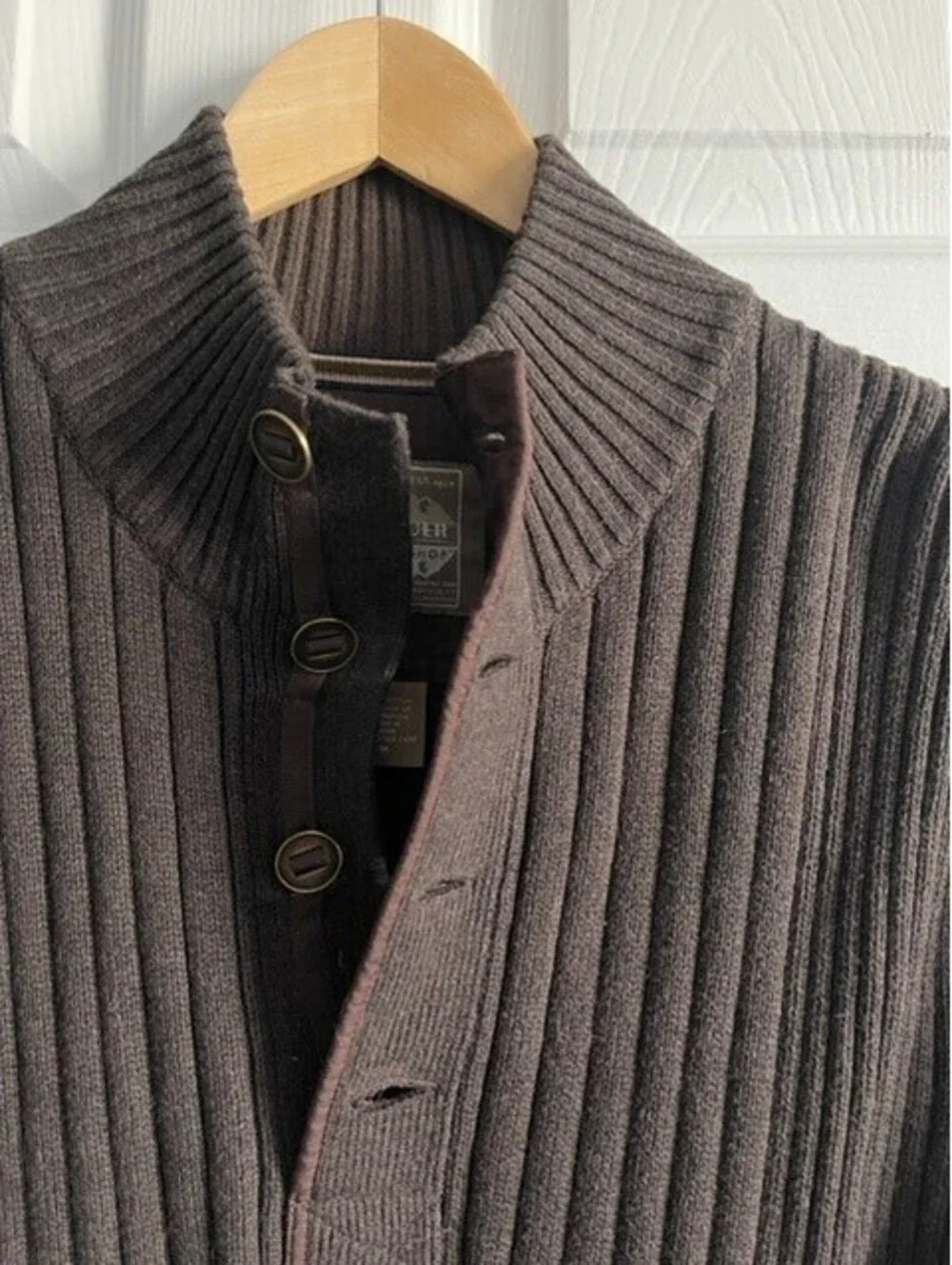 Eddie Bauer Sport Shop Sweater 1/4 Button Ribbed Mens M Dark Brown Mock Neck EUC